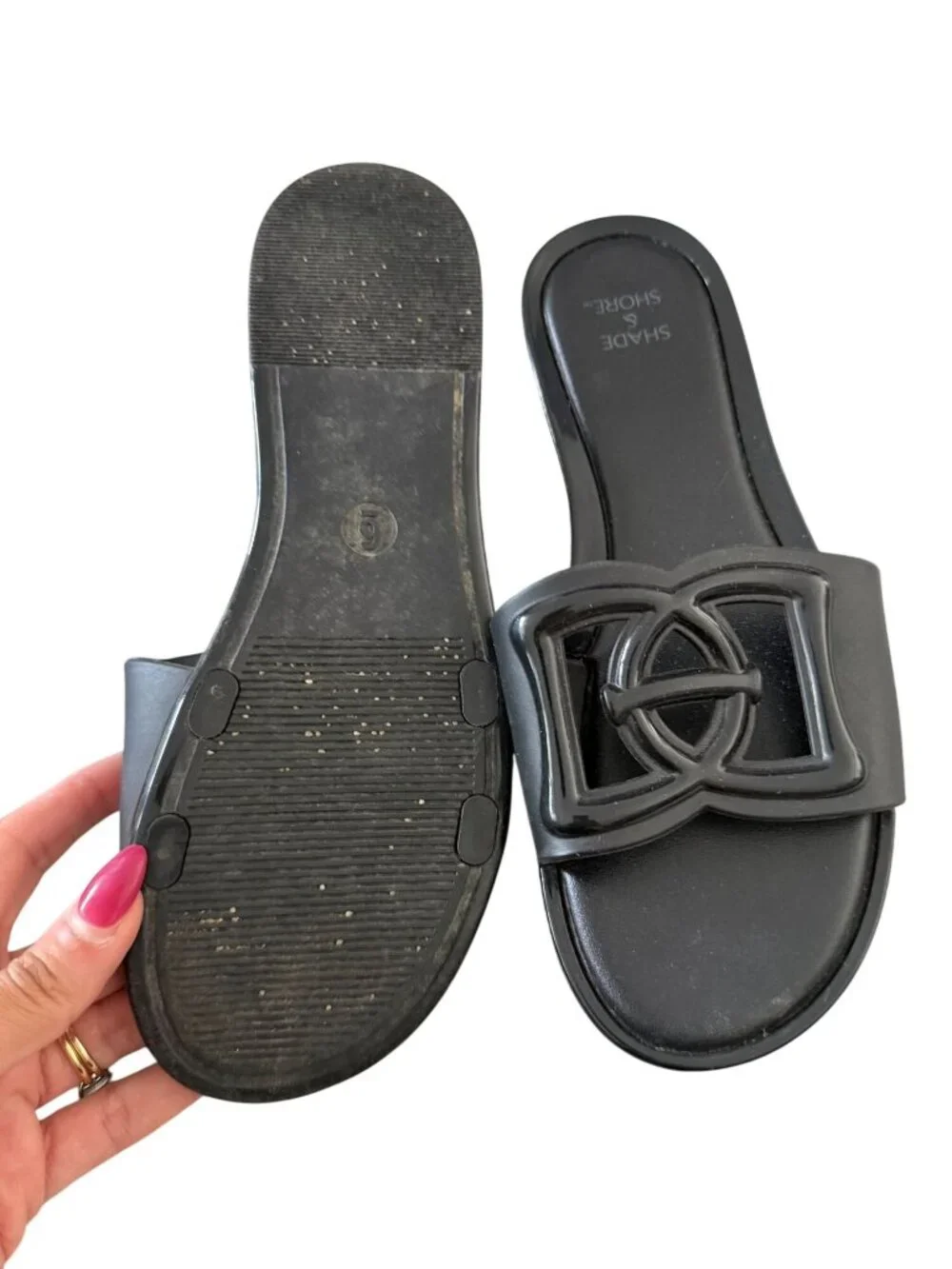 SHADE & SHORE Black Slide Sandals Size US 6